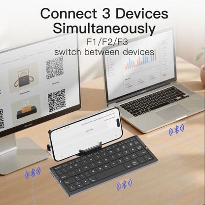 TriSync Anywhere – Foldable Bluetooth Keyboard for Work on the Go (Switch between Phone, Tablet & Laptop with one click)